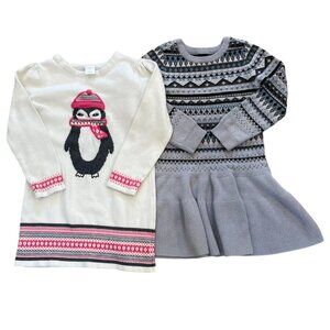 Girls Bundle 2 Fair Isle Sweater Dresses, Cotton, Wool Gap Gymboree, Penguin 5